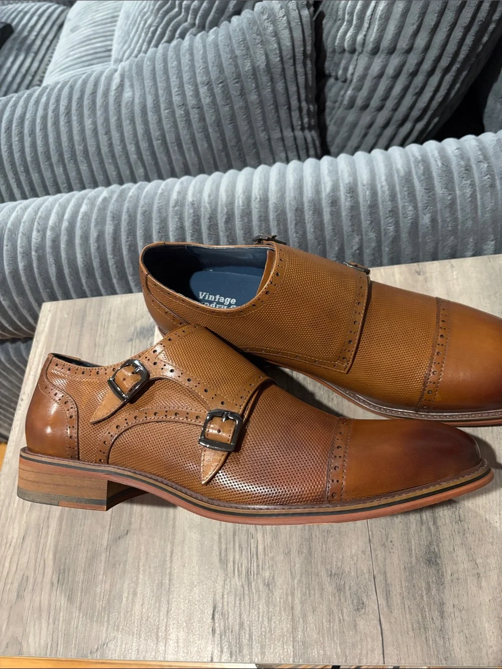 Men's Double Monk Strap Oxfords in Cognac Brown